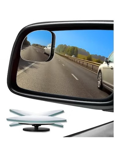 مرآة النقطة العمياء عالية الدقة للسيارة - قطعتان من الزجاج المحدب القابل للتعديل بدون إطار، مرآة دوارة بزاوية واسعة للرؤية الخلفية الجانبية والشاحنات والمركبات - تصميم خارجي على شكل مروحة