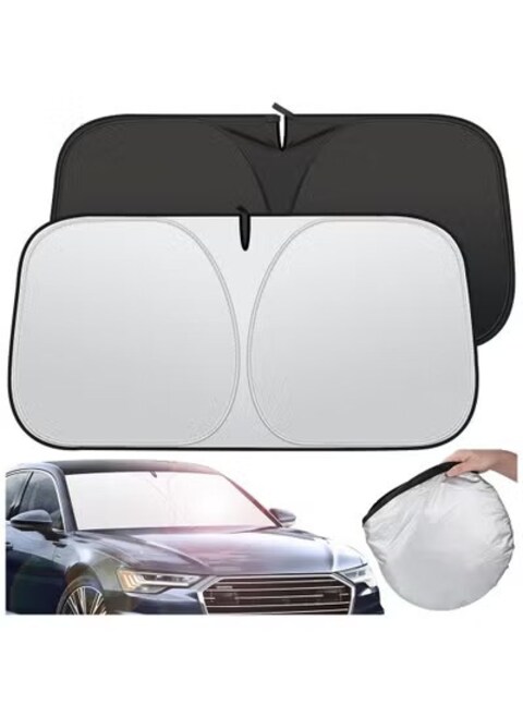 Foldable Car Windshield Sunshade with Storage Pouch &ndash; UV Ray &amp; Heat Protection for Front Window &ndash; Reflective, Easy-to-Use, Blocks Sunlight, Keeps Vehicle Cooler