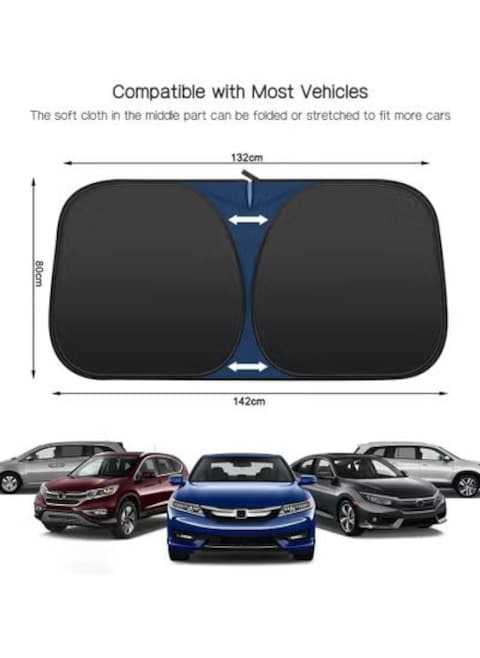 Foldable Car Windshield Sunshade with Storage Pouch &ndash; UV Ray &amp; Heat Protection for Front Window &ndash; Reflective, Easy-to-Use, Blocks Sunlight, Keeps Vehicle Cooler