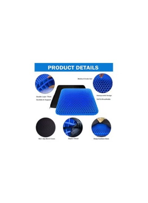 Double Thick Egg Gel Seat Cushion for Office Chair, Car, Wheelchair &ndash; Non-Slip Cover, Sciatica Pain Relief, Comfortable Cushion for Long Trips, Sitting Comfort