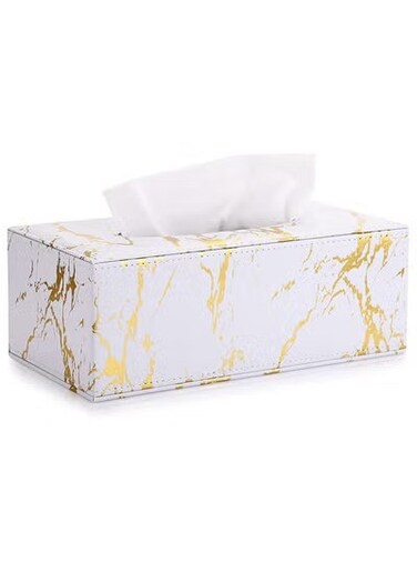 Elegant White &amp; Gold PU Leather Tissue Box Cover &ndash; Stylish &amp; Durable Rectangular Napkin Holder for Home, Office &amp; Decor &ndash;  Tissue Paper Holder Case for Interiors