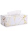 Elegant White &amp; Gold PU Leather Tissue Box Cover &ndash; Stylish &amp; Durable Rectangular Napkin Holder for Home, Office &amp; Decor &ndash;  Tissue Paper Holder Case for Interiors