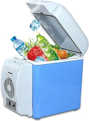 Portable Mini Car Fridge &ndash; 7.5L Electric Cool Box for Camping, Road Trips, Picnics &ndash; Hot &amp; Cold Function with Adjustable Shoulder Strap, Quiet Operation for Travel