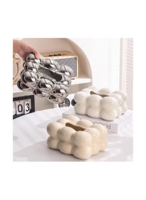 Elegant Ceramic Tissue Box Cover   White Facial Tissue Holder for Bathroom, Office, &amp; Home   Durable Paper Tissue Holder for Sink Counters, Desks, &amp; Vanities