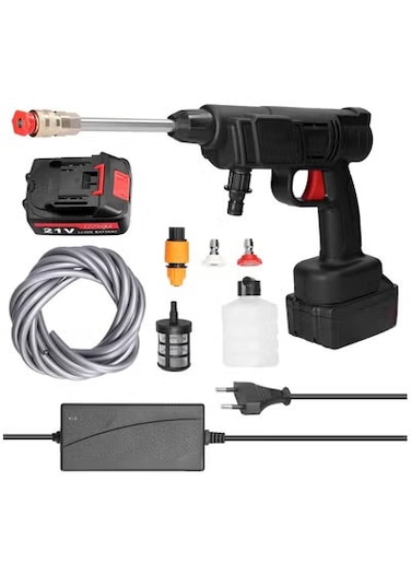 غسالة سيارات محمولة عالية الضغط لاسلكية 48 فولت - غسالة كهربائية قابلة لإعادة الشحن مع مسدس رش مياه للحديقة وتنظيف المنزل ومجموعة غسيل السيارات