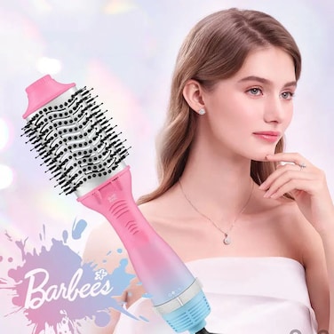 فرشاة مجفف الشعر الوردية 3 في 1 - فرشاة هواء ساخن بخطوة واحدة، مصفف ومكثف ومُفرّغ للشعر - فرشاة مجفف شعر لتجفيف الشعر وتنعيمه وتصفيفه، لجميع أنواع الشعر