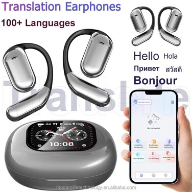 AI Smart Translation Earphones &ndash; Real-Time Language Translator with Video Translation &amp; Audio-to-Text Conversion, Multi-Language Support, Bluetooth Earbuds