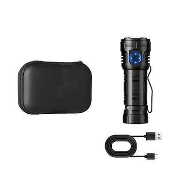 مصباح يدوي احترافي تكتيكي LED - مصباح يدوي ليزر عالي اللومن 26650 قابل لإعادة الشحن مع وظيفة التكبير للتخييم وصيد الأسماك والمشي لمسافات طويلة والطوارئ والاستخدام في الهواء الطلق