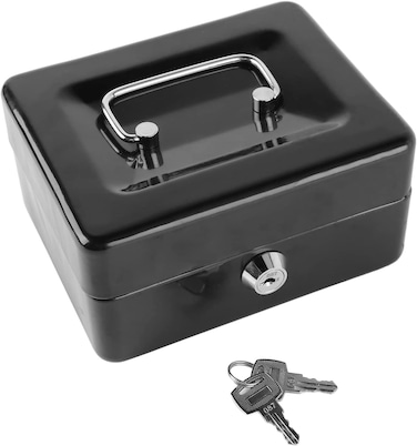 صندوق نقود صغير بقفل وفتحة - صندوق نقود معدني متين   حصالة نقود معدنية للكبار والصغار   خزنة صغيرة آمنة للمنزل والمكتب والسفر   12.5 × 9.5 × 6 سم
