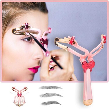 مجموعة قوالب الحواجب - قوالب حواجب قابلة لإعادة الاستخدام 3 في 1 قابلة للتعديل للحصول على حواجب مثالية - أداة سهلة الصنع للعناية والتصفيف - قالب مكياج وردي