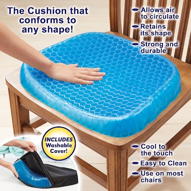 Egg Sitter Seat Cushion &ndash; Pressure-Relieving Gel Cushion with Honeycomb Design, Non-Slip Washable Cover, Breathable &amp; Supportive for Office Chair, Car, Home