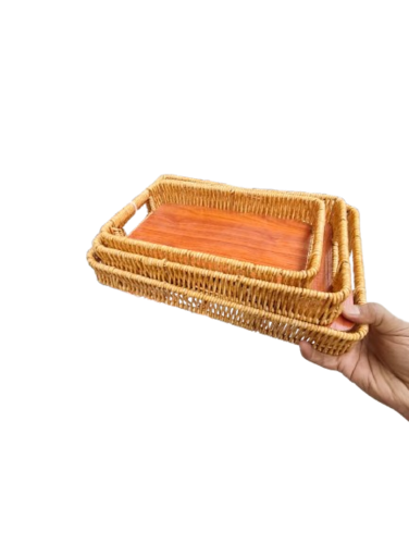 Handwoven PP Storage Tray Basket with Handle &ndash; Multi-Purpose Bread, Fruit &amp; Vegetable Basket for Home Kitchen Storage, Organization, and Decor

