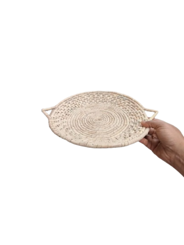 صينية فطيرة طينية من زهرة الياسنت المائية الطبيعية بمقابض - صينية قابلة للتخصيص للإفطار والقهوة وطاولة الطعام - صينية تقديم صديقة للبيئة للمنزل والمطبخ