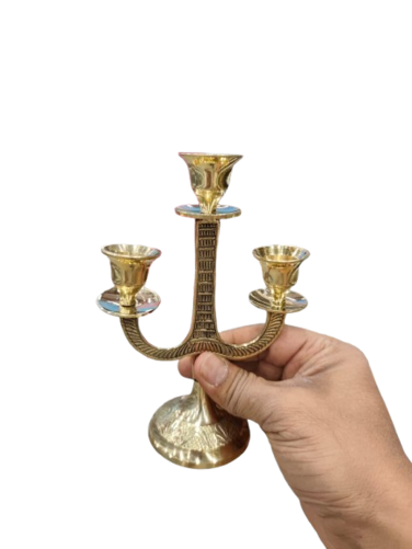 حامل شموع نحاسي بتصميم مغولي - حامل شموع عتيق مزخرف لغرفة المعيشة، وقطع مركزية للطاولة، وديكور المنزل