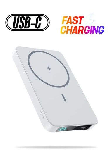 Yeasha,Magnetic Portable Charger Power Bank 5500mah Ultra-Thin Wireless Portable Charger With LCD Display PD Fast Charging USB-C Battery Pack Compatible With Magsafe.