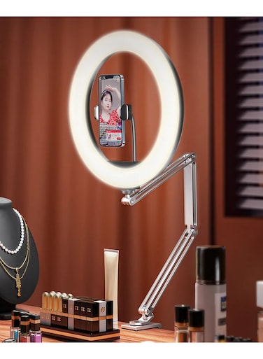 Generic,LED Selfie Ring Light With Phone Holder Photography Video Light Ringlight Phone Stand Desktop Clamping Fill Light Dimmable Lamp.