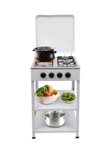 4 Burner Gas Stove with Wind Guard, Portable LNG/LPG Gas Stove with Removable Leg Stand and 2 Storage Shelves for RV, Apartment, Outdoor Cooking.
