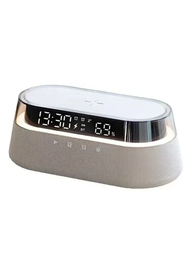 Wireless Charger Bt Speaker Fm Radio Portable Led Nightlight Temperature Digital Display Dual Alarm Clock Music Speakers