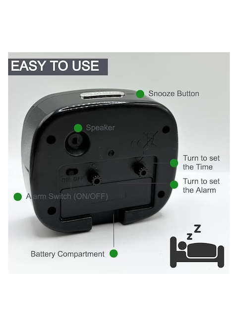 Silent Quartz Alarm Clock, No Ticking Battery Powered Large Display Analogue Clocks