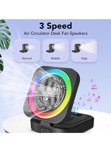 Bluetooth Speaker With Fan Rechargeable Outdoor Wireless Speaker With LED Desk Night Light For Indoor Office Portable Fan Radio Speaker Camping Hiking Weekend