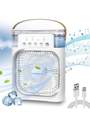 Personal Air Cooler Portable Air Conditioner Fan Mini Evaporative Cooler With 7 Colors LED Light 1/2/3 H Timer 3 Wind Speeds And 3 Spray Modes For Your Desk White