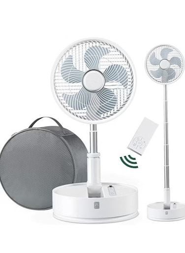 Portable Standing Fan with Remote Control 10&quot; Foldable Fan Standing Timer 7200mAh Adjustable Height Floor Fan Quiet with Bag 5 Speeds Desk Fan for Bedroom Home Office Camping