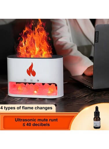 Mountain Salt Diffuser 3-In-1 Flame Humidifier Essential Oil Diffuser Ultrasonic Oil Diffuser with 4 Color Lighting and 7 Gradient Color Air Humidifier B