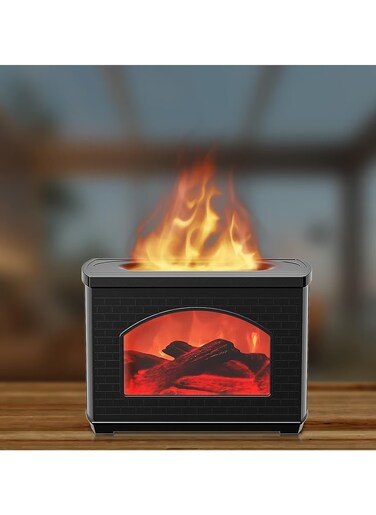 Flame Diffuser with Fireplace Effect &ndash; Large-Capacity Cool Mist Humidifier and Vaporizer with No-Water Design and Automatic Power-Off Protection for Home or Office.