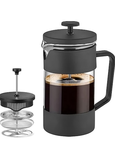 Press Coffee &amp; Tea Maker 600ml, Thickened Borosilicate Glass Coffee Press with Filter Screens, Rust-Free and Dishwasher Safe, 100% BPA Free