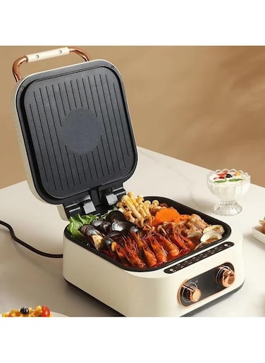 Electric Grill with Cooking Pot, Multifunctional Cooker, Fryer, Steamboat &amp; Grill