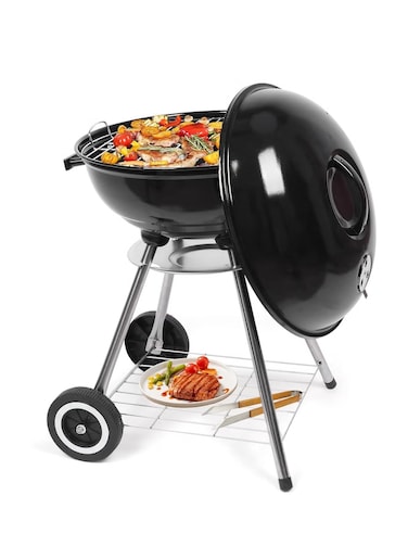 Charcoal Grill, Stainless Steel BBQ Charcoal with Wheels and Storage Holder for Camping, Picnic, Barbecue