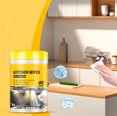 Kitchen Cleaning Wipes &ndash; 40 Pcs   Multi-Purpose Grease &amp; Stain Remover   Extra Thick &amp; Durable Disposable Wipes   Quick &amp; Easy Home, Countertop, and Appliance Cleaning
