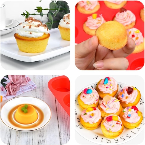Silicone Muffin Pan Set &ndash; 12 Cup Regular &amp; 24 Cup Mini Cupcake Baking Tray .