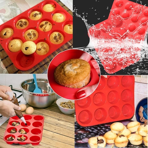 Silicone Muffin Pan Set &ndash; 12 Cup Regular &amp; 24 Cup Mini Cupcake Baking Tray .