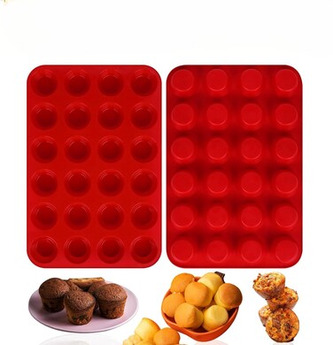 Silicone Muffin Pan Set &ndash; 12 Cup Regular &amp; 24 Cup Mini Cupcake Baking Tray .