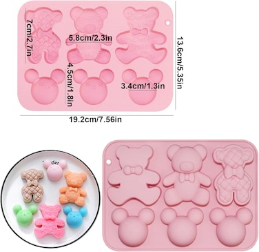قوالب كيك سيليكون على شكل دب كرتوني قطعتين - قوالب غير لاصقة للشوكولاتة والحلوى والجيلي ومكعبات الثلج