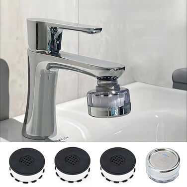 4-in-1 Faucet Water Filter &ndash; Long-Lasting Tap Water Purifier for Kitchen &amp; Bathroom, Removes Impurities, Softens Hard Water, Improves Skin &amp; Hair, Easy Installation, Replaceable Filter Cartridge