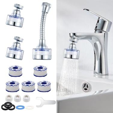 3PCS Sink Water Filter Faucet &ndash; 360&deg; Rotating Tap Water Purifier, Multi-Layer Filtration for Kitchen &amp; Bathroom, Reduces Chlorine, Impurities &amp; Hard Water, Easy Installation, Universal Fit