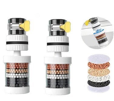 360&deg; Rotating Faucet Water Filter &ndash; Six-Layer Activated Carbon Tap Purifier, Universal Fit for Kitchen &amp; Bathroom, Reduces Impurities &amp; Hard Water, Easy Installation (1-Pack)