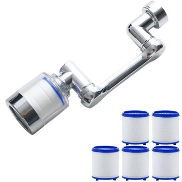 1080&deg; Rotating Faucet Water Filter &ndash; Extended Swivel Sink Purifier with 5 Replacement Filters, Universal Tap Water Purifier for Kitchen &amp; Bathroom, Reduces Impurities &amp; Hard Water
