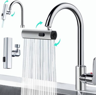 Faucet Extender with 3 Spray Modes &ndash; 360&deg; Swivel Waterfall Sink Aerator and Sprayer Adapter.