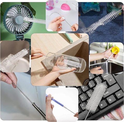 13-Piece Multi-Purpose Cleaning Brush Kit &ndash; Flexible Nylon Brushes with Hooks for Bottles, Straws, Kettle Spouts, Coffee Pots, and Keyboards.
