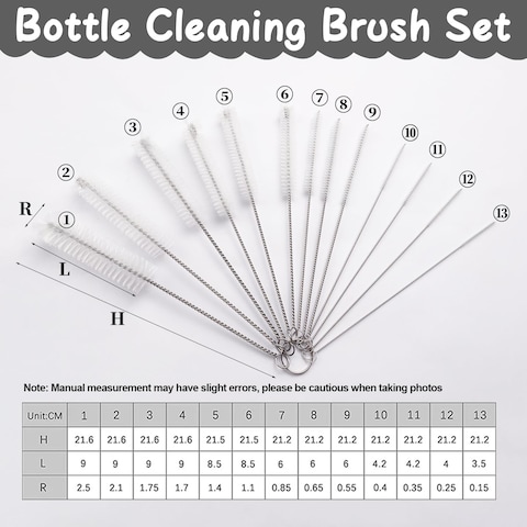 13-Piece Multi-Purpose Cleaning Brush Kit &ndash; Flexible Nylon Brushes with Hooks for Bottles, Straws, Kettle Spouts, Coffee Pots, and Keyboards.