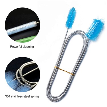 155 cm Double-Ended Tube Cleaning Brush &ndash; Flexible Stainless Steel Hose Cleaner with Durable Bristles for Aquarium Filters, Fish Tanks, and Household Use.