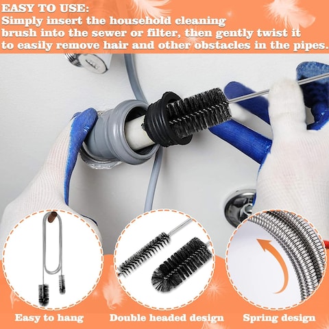 3-Piece Drain Cleaning Kit &ndash; Includes a 155cm Dual-Sided Pipe Cleaning Brush, 45cm Sink Unclogging Brush, and 50cm Hair Removal Tool for Showers, Bathrooms, and Kitchen Drains