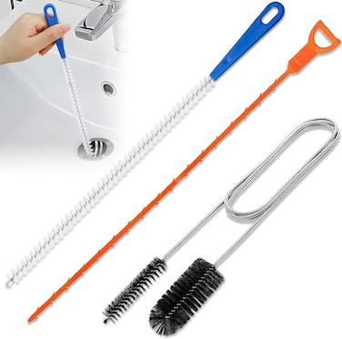 3-Piece Drain Cleaning Kit &ndash; Includes a 155cm Dual-Sided Pipe Cleaning Brush, 45cm Sink Unclogging Brush, and 50cm Hair Removal Tool for Showers, Bathrooms, and Kitchen Drains