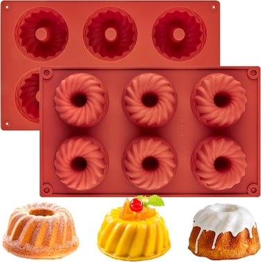 Mini Bundt Cake Pan Set &ndash; 6-Cavity Silicone Fluted Tube Cake Mold, Non-Stick Baking Pan for Bundtlettes, Cupcakes, Doughnuts, Jello, Cornbread, and Brownies, Easy Release &amp; Dishwasher Safe