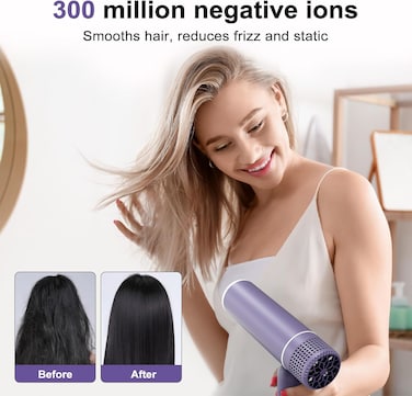 Professional Hair Dryer with Diffuser - Ionic Blow Dryer for Women &amp; Men, Lightweight Travel Hairdryer, Constant Temperature Care, Low Noise, Anti-Hair Intake, Fast Drying - Purple