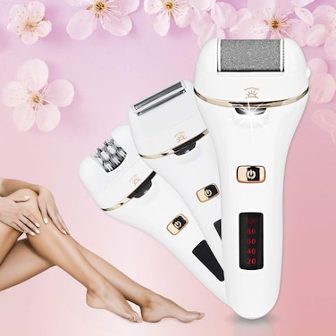 4-in-1 Cordless Epilator for Women &ndash; Rechargeable Hair Removal Device with Epilator, Shaver, Callus Remover &amp; Trimmer Attachments.