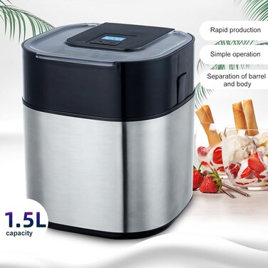 آلة صنع الآيس كريم الكهربائية - ماكينة صنع حلويات مجمدة أوتوماتيكية من الفولاذ المقاوم للصدأ بسعة 1500 مل للاستخدام المنزلي   سريعة وسهلة الاستخدام، مع تشغيل هادئ وتنظيف بسيط.